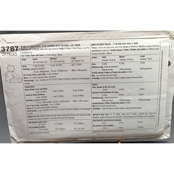 UNCUT Simplicity 3787 Longia Miller Design Teddy Bears Pattern - Picture 2 of 2